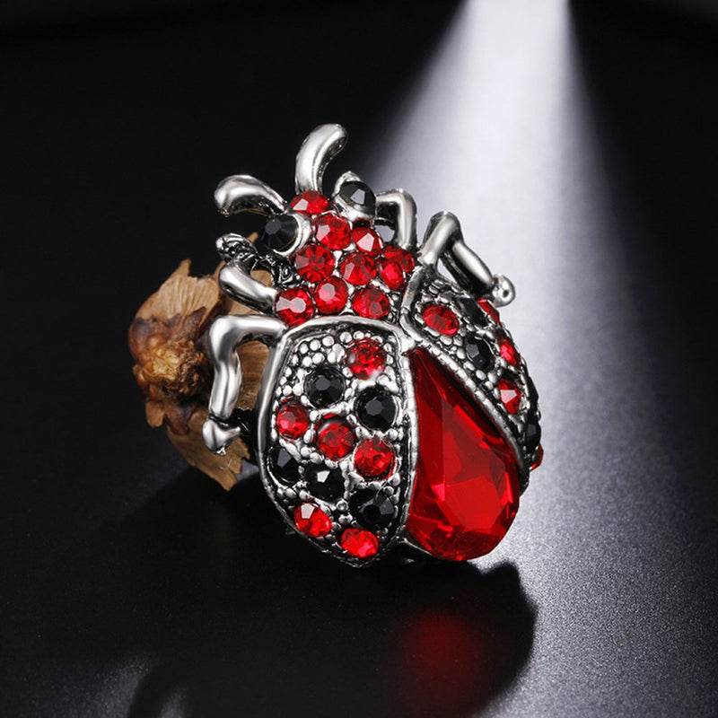 [Australia] - MINGHUA Red Crystal Rhinestone Ladybug Coccinella Beetle Brooch Pin 