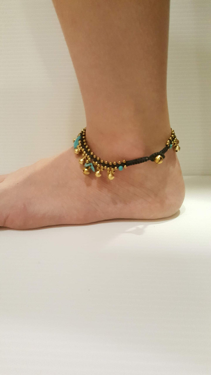 [Australia] - Infinityee888 Turquoise Anklet Drop Handmade Brass Bead Bell Ankle Bracelet for Women KAN-T01 