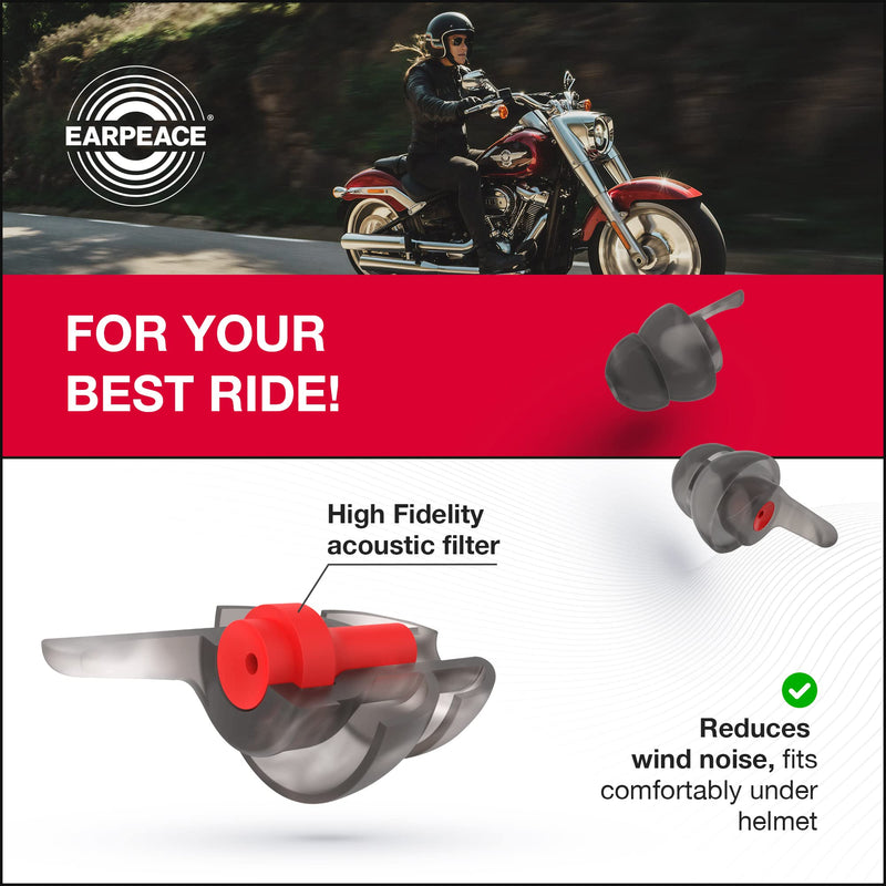 [Australia] - EARPEACE Moto Hearing Protection Earplugs – Reusable High Fidelity Earplugs for Motorcycle Riding – 3 Levels of Noise Reduction, Noise Cancelling Up to 26dB, Black Case Moto - Original 