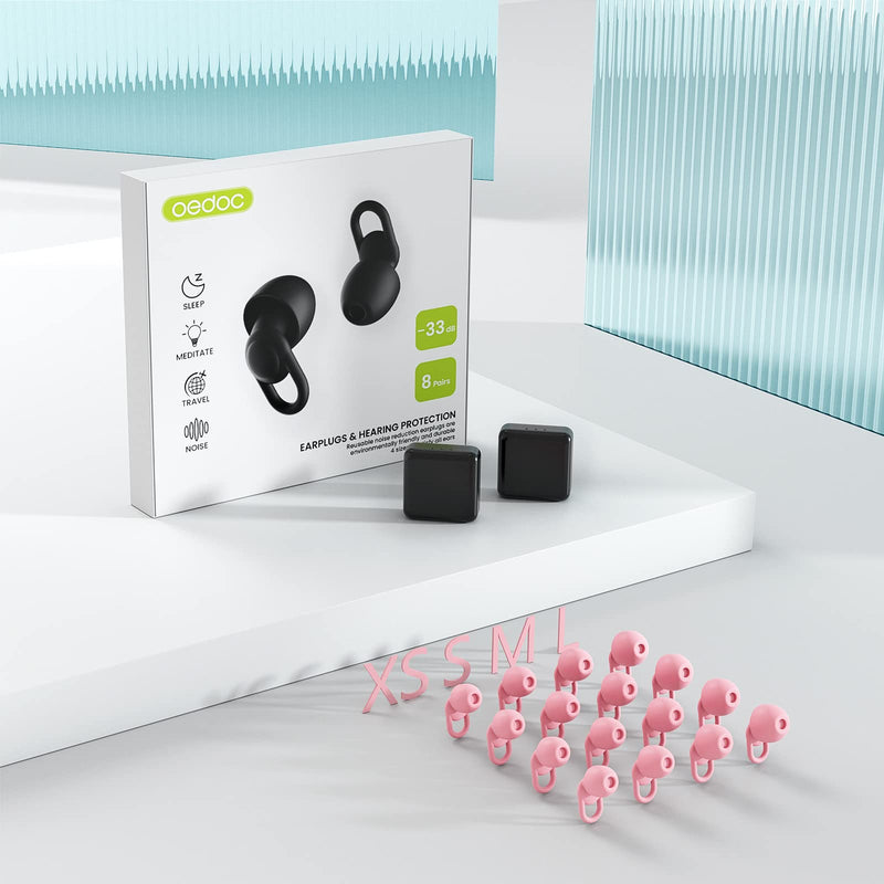 [Australia] - Silicone Ear Plugs for Noise Reduction - Reusable Soft Comfortable Earplugs for Sleeping,Noise Sensitivity & Flights -16 Ear Tips in XS/S/M/L, with 2 Travel Boxes - 33dB Noise Cancelling(Pink) Pink 