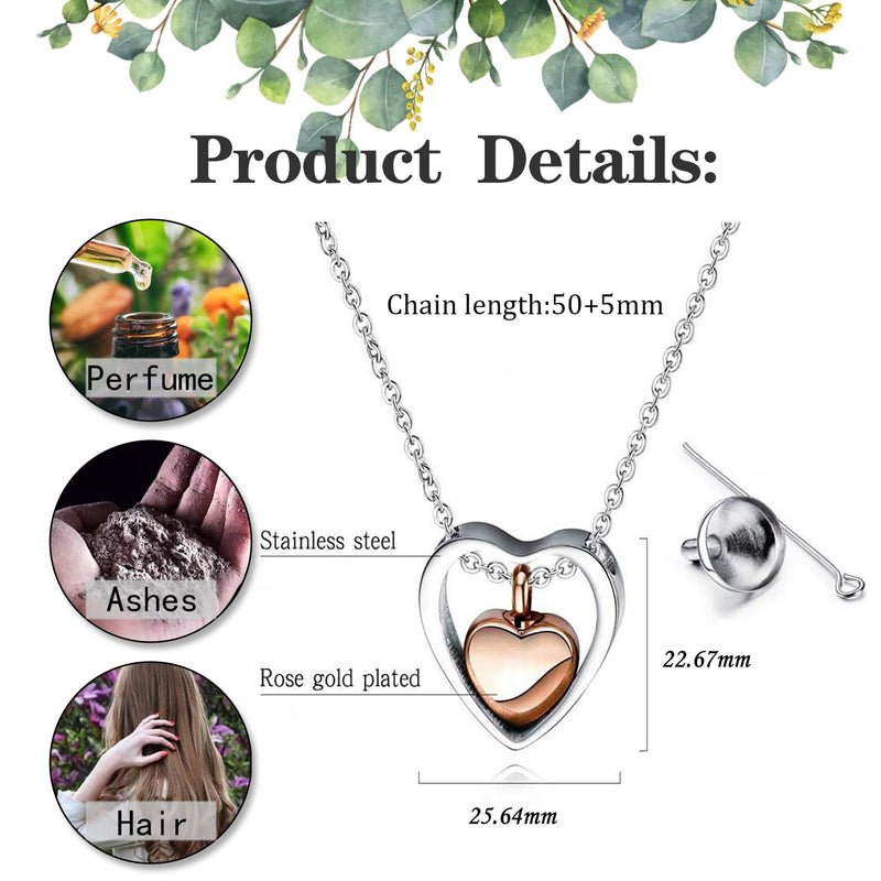 [Australia] - QeenseKc Rose Gold Double Heart Urn Necklaces for Human Pet Ashes Cremation Jewelry for Ashes Keepsake Memorial Pendant Jewelry Sister 