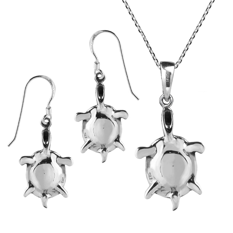 [Australia] - AeraVida Happy Turtles Abalone Shell .925 Sterling Silver Necklace Earrings Set 