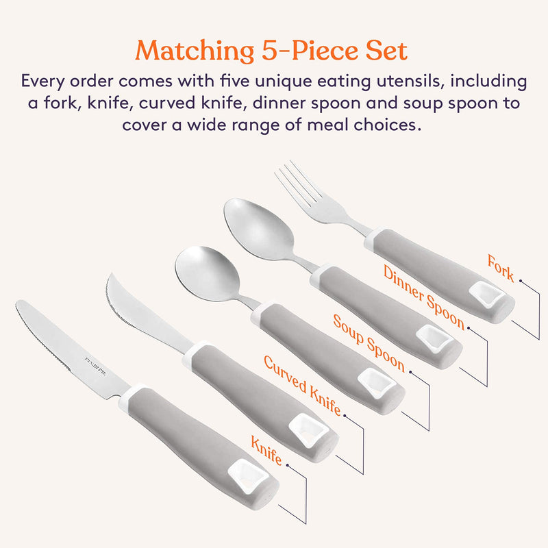 [Australia] - Special Supplies Adaptive Utensils 5-Piece Set Non-Weighted, Non-Slip Handles for Hand Tremors, Arthritis, Parkinson’s or Elderly Use - Stainless Steel Knife, Rocker Knife, Fork, Spoons - Gray 