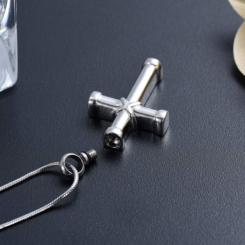 [Australia] - None 316l Stainless Steel Cremation Necklace Classic Cross Urn Pendant Memorial Jewelry for Ashes Silver 