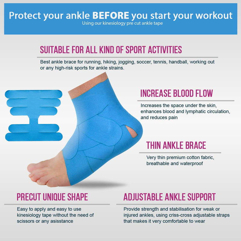 [Australia] - M7 Sport Kinesiology Ankle Tape for Ankle Sprain and Injury Recovery, Pain Relief Kinesiology Tape, Ankle Brace Compression Support, Plantar Fasciitis, Waterproof, Eases Swelling (Pink, 4-Pack) Pink 