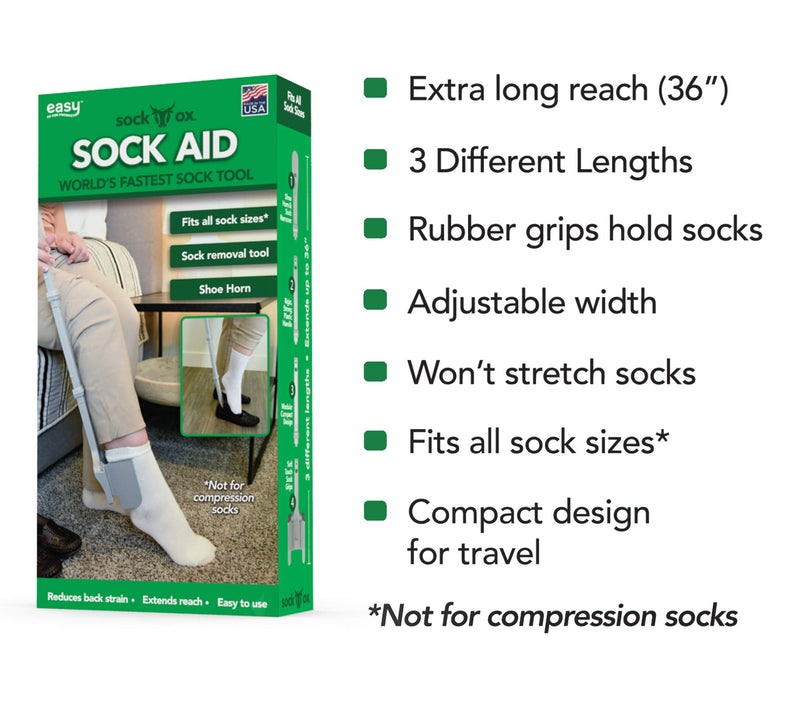 [Australia] - Sock Ox - Extended Length Sock Remover and Long Shoe Horn - Easy On and Off Stocking Slider - Dressing Aid for Senior Men and Women 