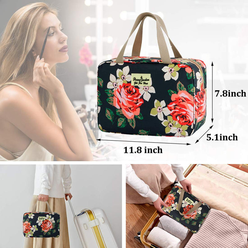 [Australia] - Toiletry Bag for Women Cosmetic Travel Bag Floral Cosmetic Case Large Travel Toiletry Bag for Girls Make Up Bag Navy Blue Brush Bags Reusable Toiletry Bag 