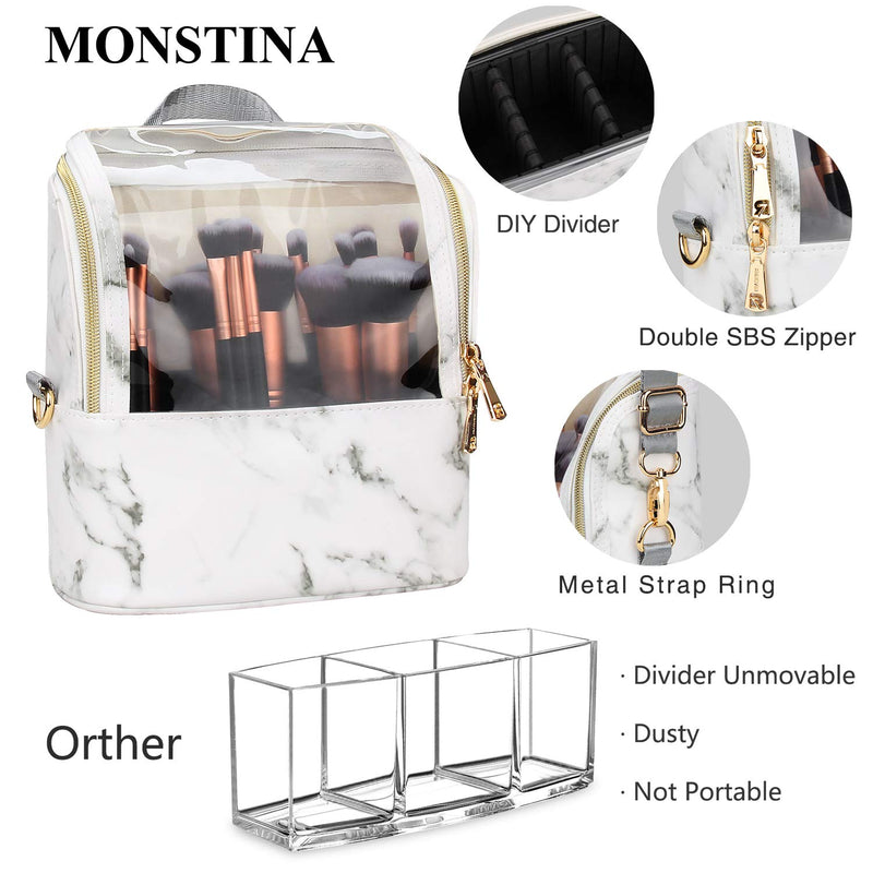 [Australia] - MONSTINA Marble Makeup Brush Holder Organizer Bag,Portable Cosmetic Brush Bag Case for Professional Makeup Artist Travel,with Shoulder Strap and Divider for Makeup Tool Eyebrow Pencil White 