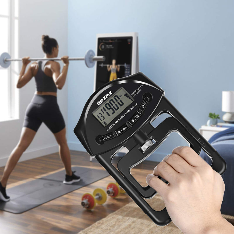 [Australia] - GRIPX Digital Hand Dynamometer Grip Strength Measurement Meter Auto Capturing Electronic Hand Grip Power 198Lbs / 90Kgs Black 