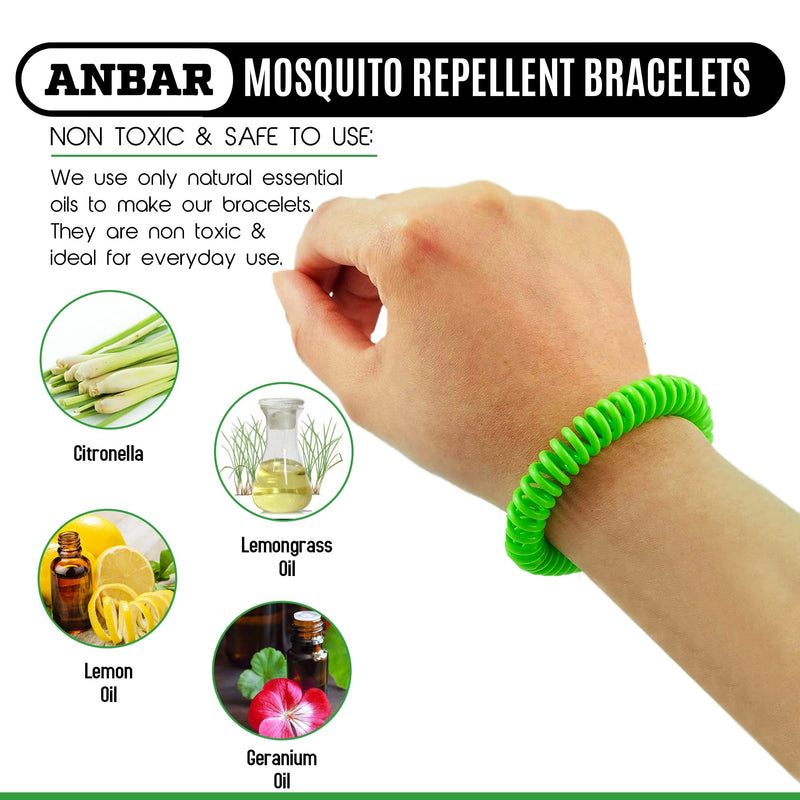 [Australia] - Anbar Mosquito Repellent Bracelets Bands for Adults and Kids, 14 Pack, All-Natural Deet-Free, Non-Toxic Protection, Stretchy Waterproof Anti-Mosquito Wristbands for Hiking and Camping 