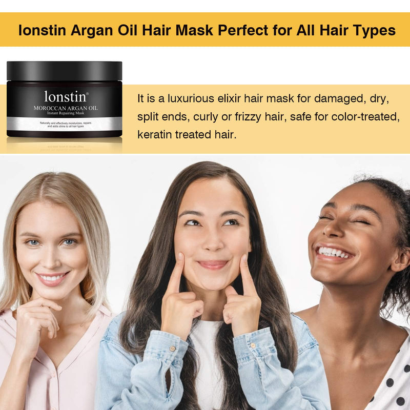 [Australia] - Hair Mask (300ml), lonstin Deep Conditioner Hair Treatment Mask, Moroccan Argan Oil Instant Repairing Mask for Dry Damaged Hair, Curly, Bleached Hair, Reduce split ends & Frizzy Control, 10.1Fl.Oz 