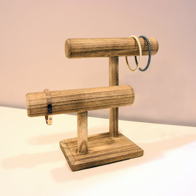 [Australia] - Ikee Design 2 Tier Wooden Jewelry Bracelet Watch Display Tower, Bangle Scrunchie Necklace Holder Storage Stand, 7 3/4"W x 4 1/4"D x 9 1/2"H, Oak Color 