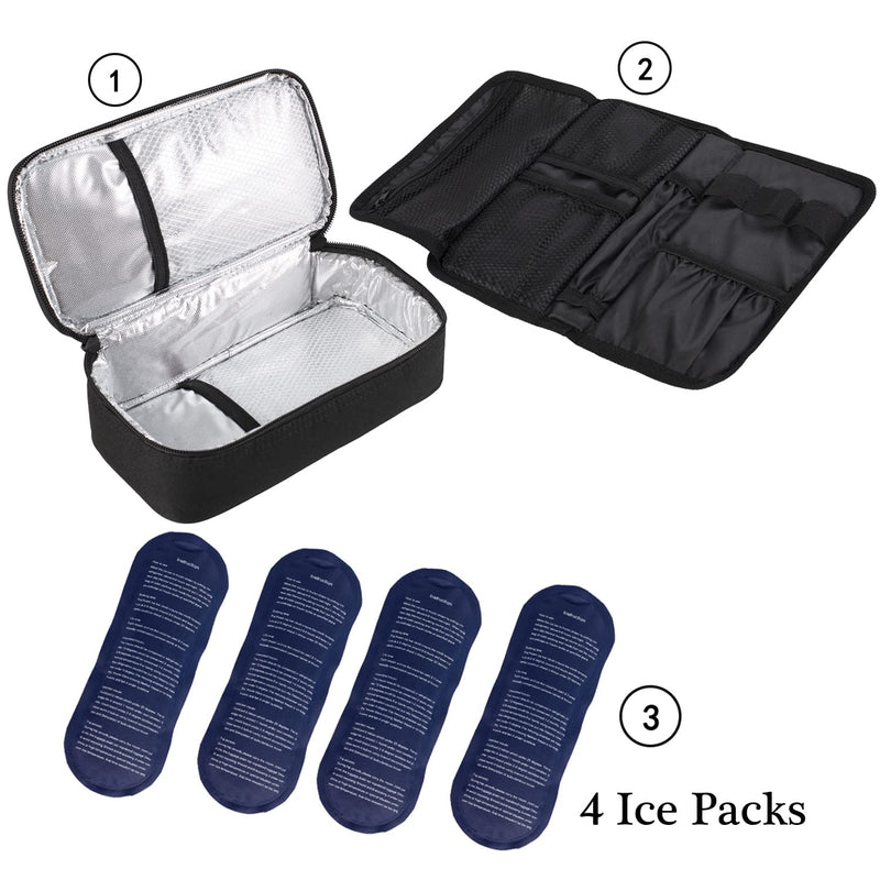 [Australia] - ALLCAMP Insulin Cooler Travel Bag for Diabetic Organize Medication with 4 Ice Packs (Medium（Oxford）, Black) Medium（Oxford） 