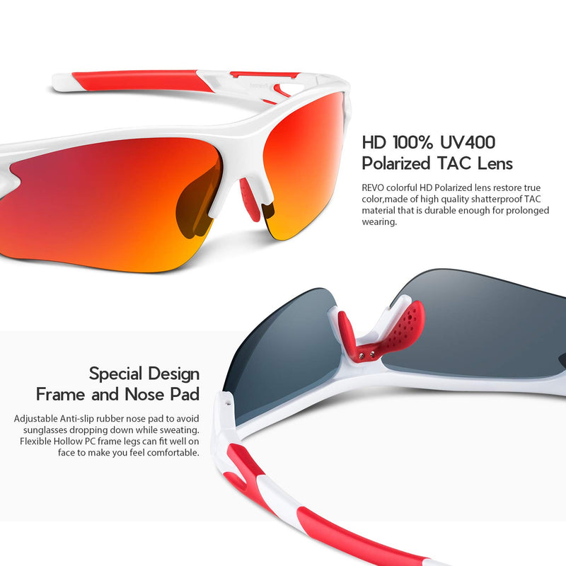 [Australia] - Polarized Sports Sunglasses for Men Women Youth Baseball Fishing Cycling Running Golf Motorcycle Tac Glasses UV400 White Red 