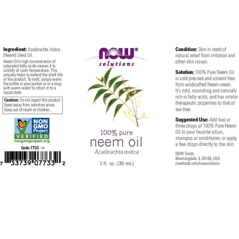 [Australia] - NOW Solutions, Neem Oil, 100% Pure, Made From Azadirachta Indica (Neem) Seed Oil, Natural Relief from Irritation and Other Skin Issues, 1-Ounce 
