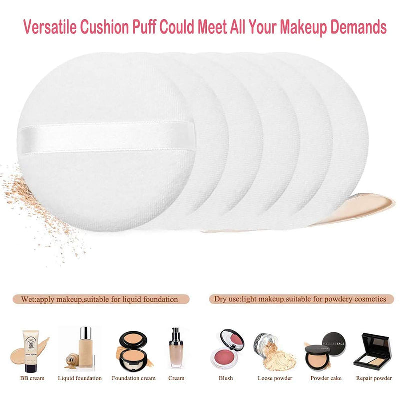 [Australia] - 10 Pcs Powder Puff for Powder Foundation Body Powder and Loose Powder, 3.15 Inch Soft Cotton Smooth Apply Facial and Body Powder Puff with Ribbon Band Handle White 