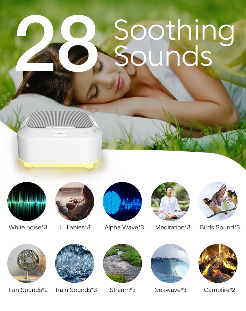 [Australia] - Sound Machine Portable White Noise Machine for Adults Baby Sleep Sounds with 28 Soothing Sounds and Night Lights with Sleep Timer, Fan, Ocean, Brook, Rain Sounds Lullabies USB Rechargeable 