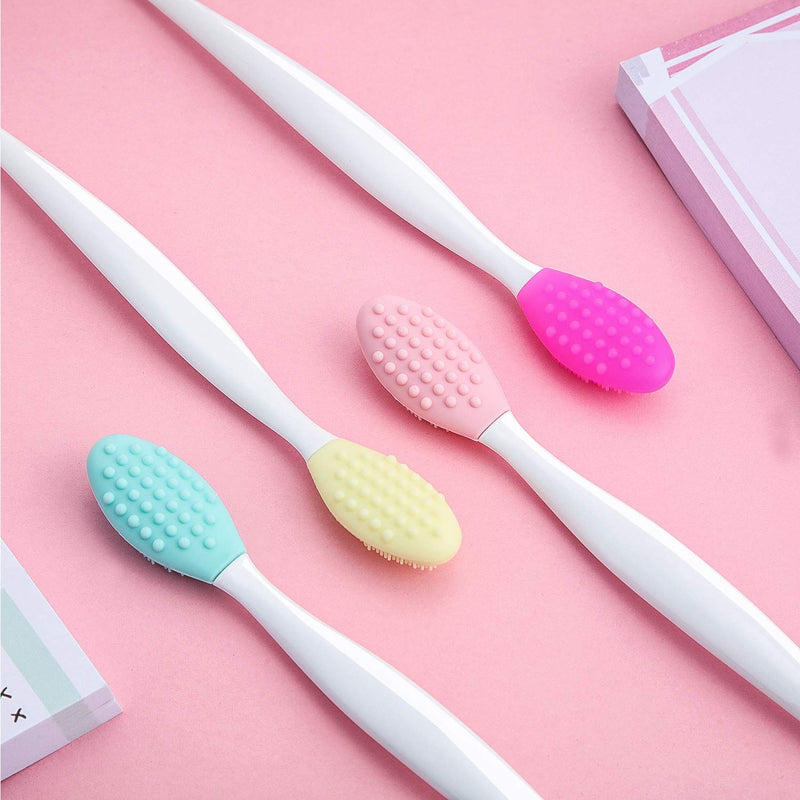 [Australia] - 4 Pieces Silicone Exfoliating Lip Brush Tool Double-sided Soft Lip Brush for Smoother and Fuller Lip Appearance (Rose Red, Yellow, Mint Green, Pink) Rose Red, Yellow, Mint Green, Pink 