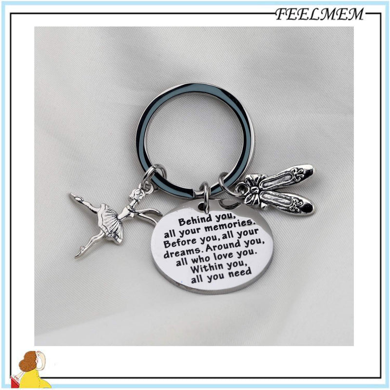 [Australia] - FEELMEM Ballet Dancing Gifts Dance Class Dancer Gift Dance Recitals Gift Behind You All Memories Before You All Your Dream Keychain Girl Dance Jewelry Dancer Graduation Gifts Ballet Dancing Keychain 