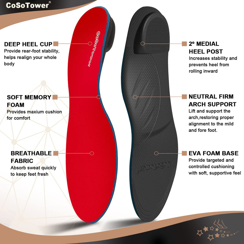 [Australia] - CoSoTower Arch Support Insoles for Plantar Fasciitis Relief, Over Pronation Insoles, Orthotic Inserts for Women and Men, Shoe Insoles for High Arch, Flat Feet, Foot Pain B:Men's 7-7.5 | Women's 8.5-9---10.4''/265MM 