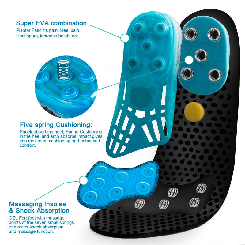 [Australia] - Silica Gel Sport Shoe Insole,MARRDO Spring Cushioning Shock Absorption Shoe Insert ,Forefoot Enhances Massaging Footbeds,Plantar Fasciitis Sports Running Insoles for Men & Women(Men 7.5-10) Men 7.5-10/Women 9-11 Black 