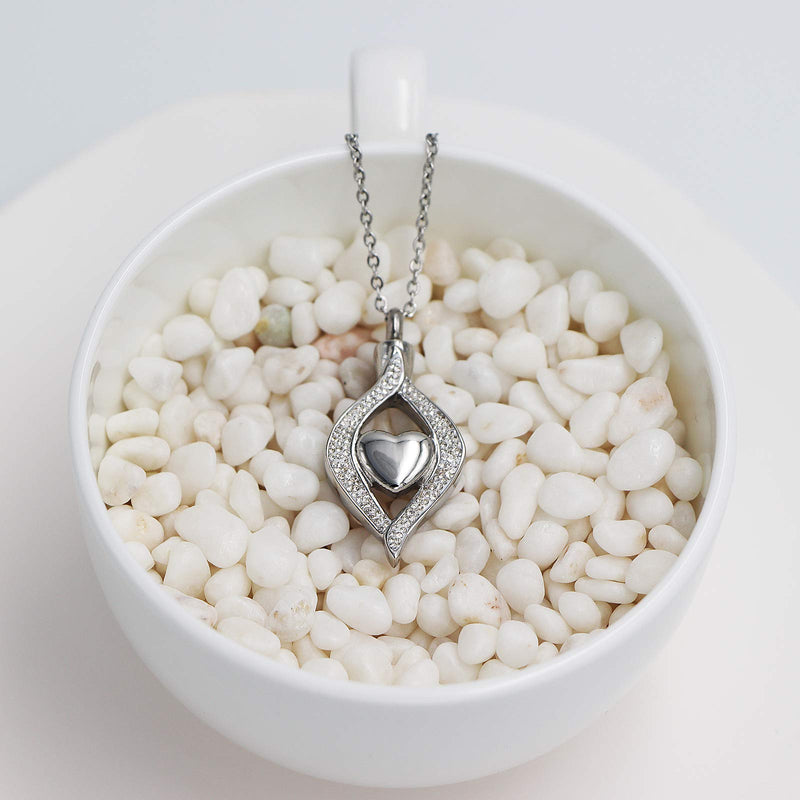 [Australia] - Cremation Necklace Memorial Jewelry Stainless Steel Crystal Pendant Locket Keepsake Urn Necklace for Ashes Silver 