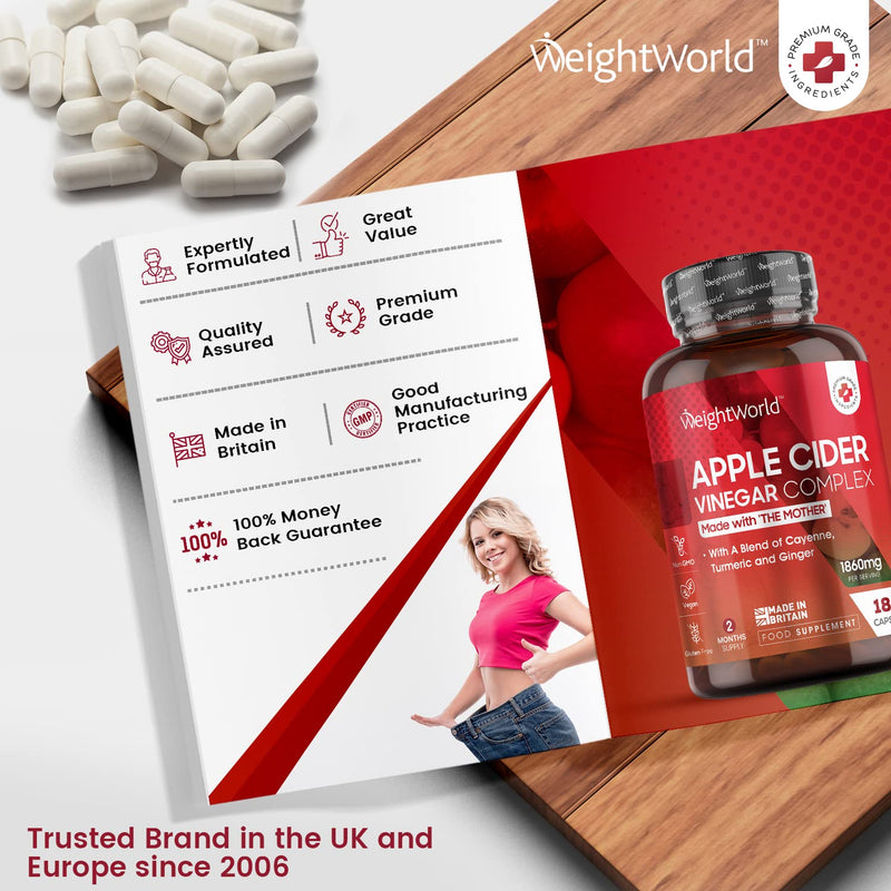 [Australia] - Apple Cider Vinegar with Mother - 180 ACV Complex Capsules - 1860mg High Strength Apple Cider Vinegar, Turmeric, Ginger, & Pepper Supplement with Vegan Live Cultures - Made in The UK 