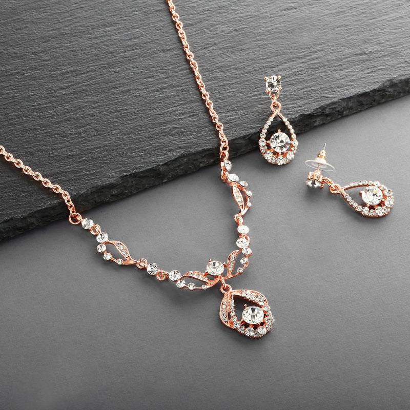 [Australia] - Mariell 14K Rose Gold Vintage Crystal Necklace and Earrings Jewelry Set for Prom, Bridal and Bridesmaids 