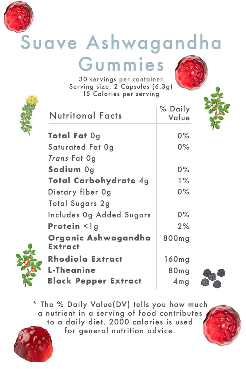 [Australia] - Suave Moss Lifestyle | Ashwagandha and L-Theanine Gummies with Rhodiola and Black Pepper Extract. 60 Gummies. 