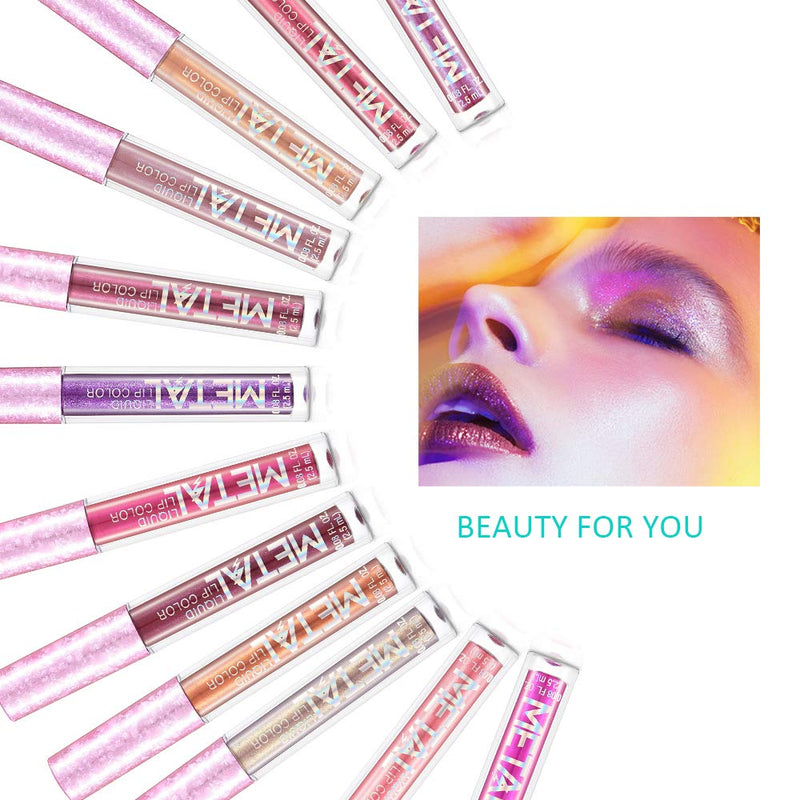 [Australia] - Glitter Shimmer Liquid Lipstick Set 12 Colors Shinning and Long Lasting Waterproof Colourful Lip Gloss Set (12 PCS ) 