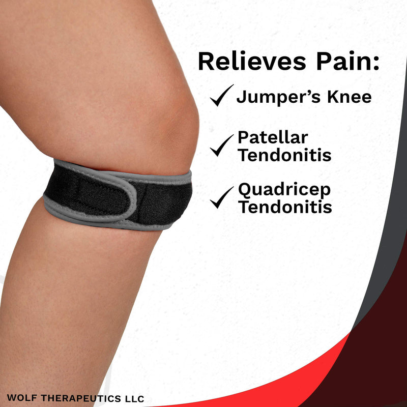 [Australia] - Dr. Wolf Knee Strap for Patellar Tendon Support – Pain Relief Band for Jumper’s Knee, Basketball, Running, Tendonitis, Patellofemoral, Chondromalacia - Adjustable Neoprene Brace (Black) Black 
