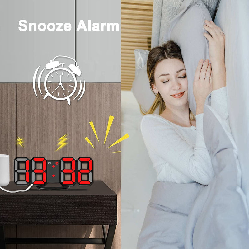 [Australia] - EAAGD 3D LED Night Light Digital Alarm Clock, 8.4" Alarm Clocks for Bedrooms, 0-100% Dimmer, 12/24H, Snooze for Office Bedroom Nightstand Desk (Black/Red) Black/Red 