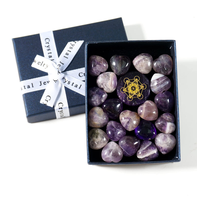 [Australia] - Soulnioi Healing Crystal Natural Amethyst Heart Shape Love Stone Pocket Stone Metatron's Cube Amethyst Round Thumb Plam Stone Disc 