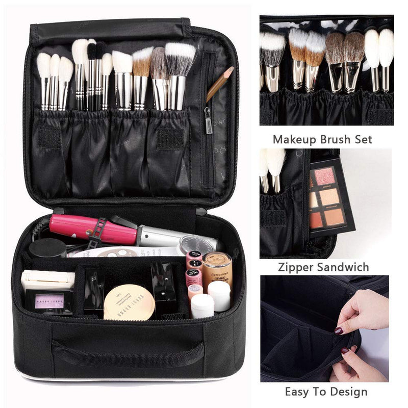 [Australia] - ROWNYEON Mini Makeup Train Case Makeup Travel Bag Cosmetic Bag Organizer Professional Portable Cosmetic Makeup Case for Women Storage Bag 9.8'' Mini, Black with White Edge 