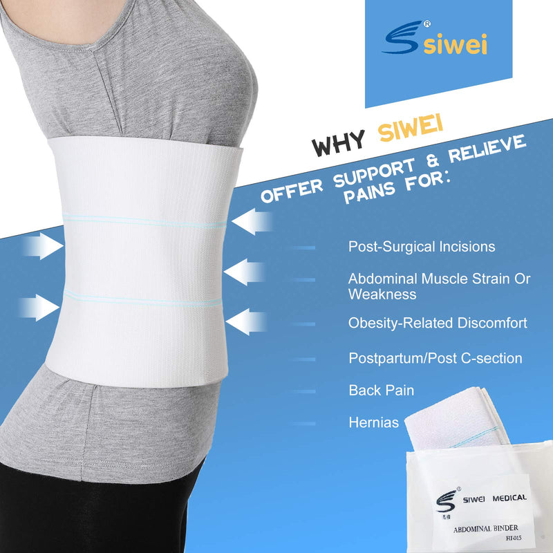 [Australia] - Abdominal Binder Post Surgery for Men and Women, Postpartum Tummy Tuck Belt Provides Slimming Bariatric Stomach Compression,High Elasticity, Breathable - (30" - 45") 3 PANEL - 9" 3 Panels 30"-45" WHITE 
