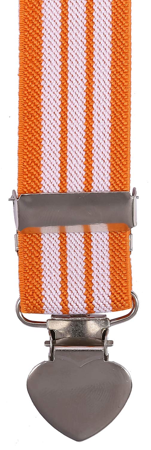 [Australia] - WDSKY Mens Boys Suspenders and Bow Tie Set for Wedding with Heart Clips 47" adult Orange Stripe 