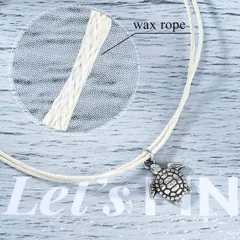 [Australia] - Jeweky Boho Double Layered Sea Turtle Anklets Silver Ankle Bracelets Rope Beach Foot Jewelry for Women and Girls 