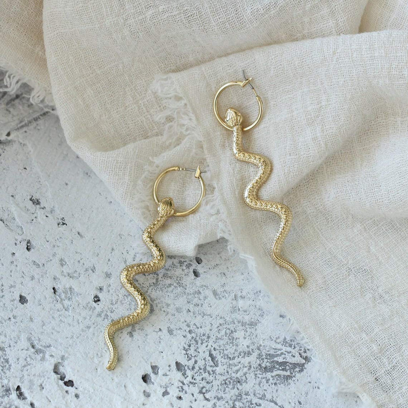[Australia] - Holloween Snake Earrings for Women Gothic Wave Snake Drop Earrings for Girls Holloween Costume Props E:gold snakes earring 