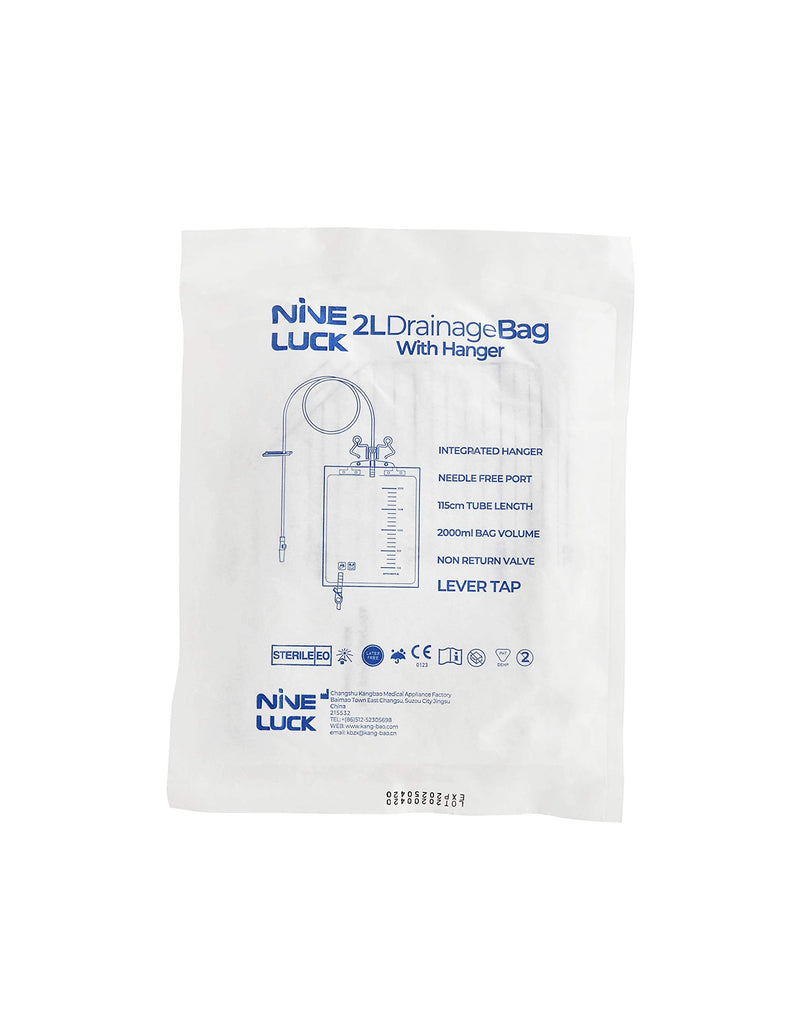 [Australia] - 1pc Pack of 2000ml Urine Drainage Bag with Integrated Bag Hanger and Lever Tap - Sterile Catheter Night Bags - Overnight Bedside Urine Bag 