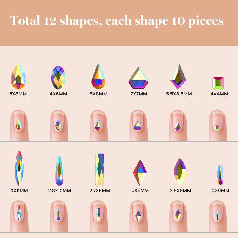 [Australia] - Beetles Gel Polish Nail Art Rhinestones,Crystal Glass AB Rhinestone Gems (120 + 3456 Pcs）for Gel Nail Polish/Nail Dipping Powder/Nail Acrylic Powder Decoration with Nail Rhinestone Glue and Nail Brush 