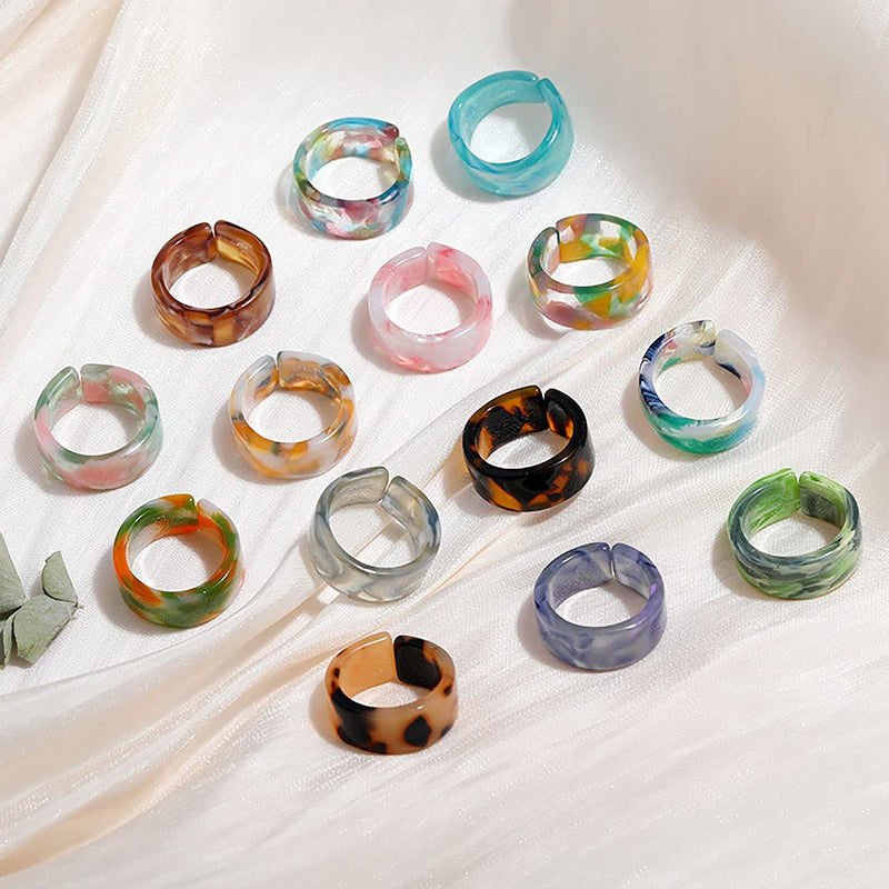 [Australia] - yfstyle 12PCS Acrylic Resin Plain Rings for Women Resin Colorful Rings Resin Thick Round Rings Set Wide Thick Dome Rings Vintage Stacking Resin Band Rings for Women 10PCS 