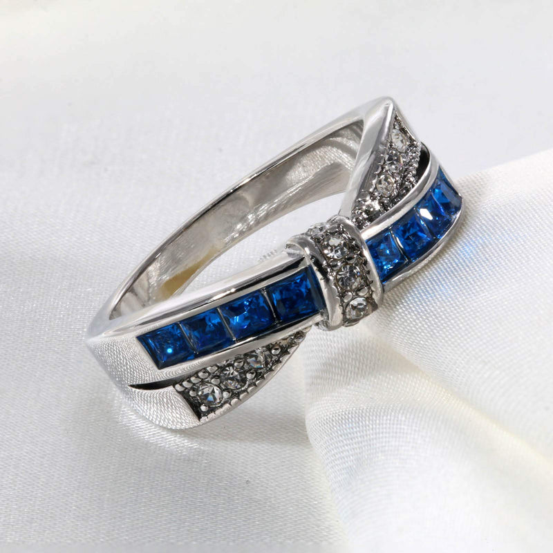 [Australia] - Ringcrown Couple Rings Princess Cut Blue Cz Womens Wedding Ring Sets Titanium Steel Man Wedding Bands（Please Buy 2 Rings for 1 Pair） women(1pc) 6 