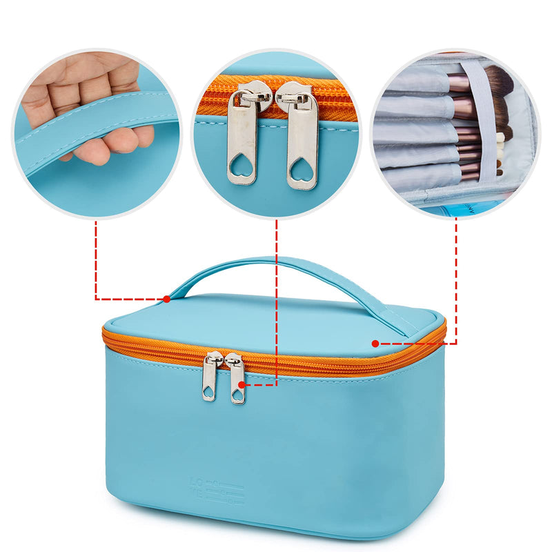 [Australia] - WANDF 3 Pieces Makeup Bag PU Leather Toiletry Bag Portable Cosmetic Pouch Water-resist Travel Organizer for Women (Blue) L - Blue Large (3 Count) 