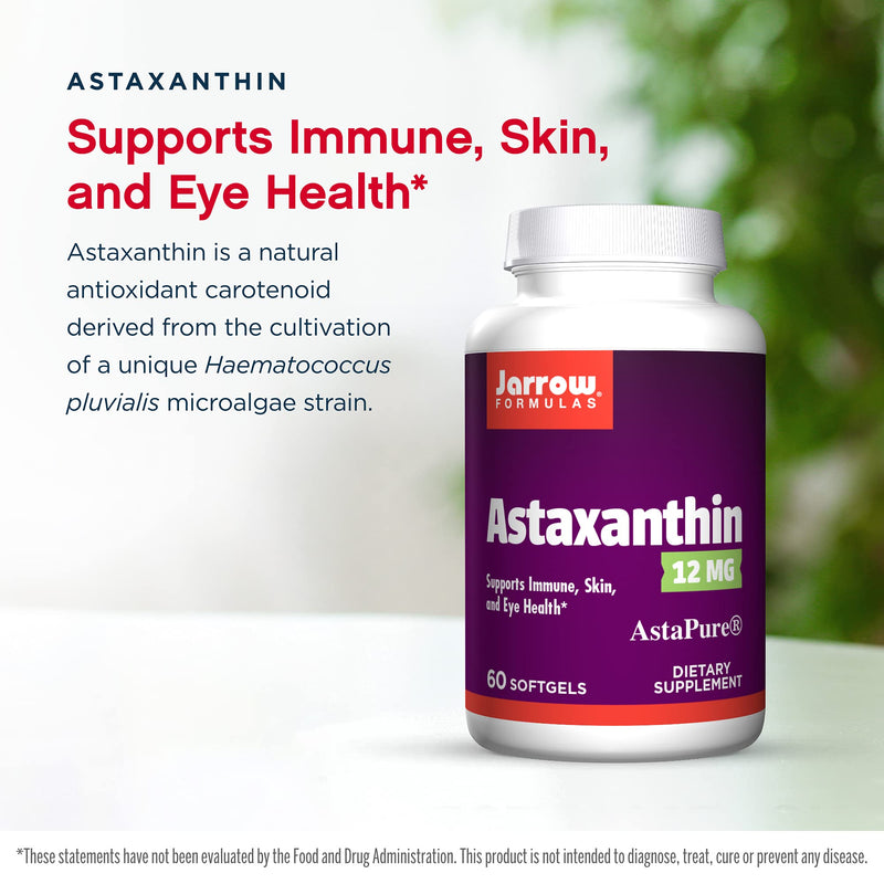 [Australia] - Jarrow Formulas Astaxanthin 12 mg, Natural Antioxidant Carotenoid, Immune, Skin & Eye Health Support, Unflavored, 60 Count 60 Count (Pack of 1) 