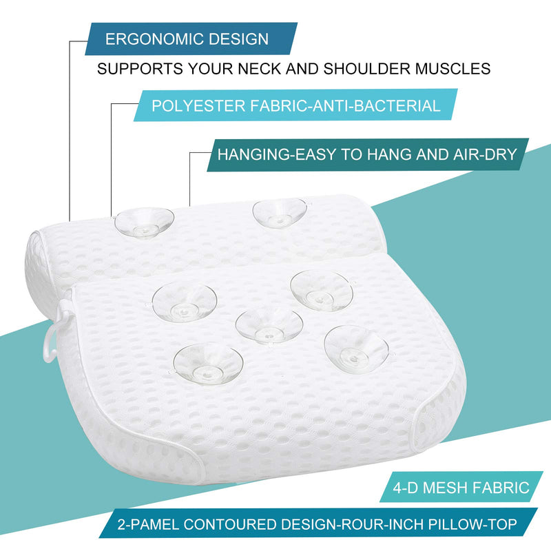 [Australia] - Docilaso Premium Bath Pillow, Bathtub Spa Pillow with 4D Air Mesh Technology and 7 Suction Cups - Comfortable for Shoulder, Neck Support, Great for all Bathtub, Hot Tub, Jacuzzi and Home Spa 