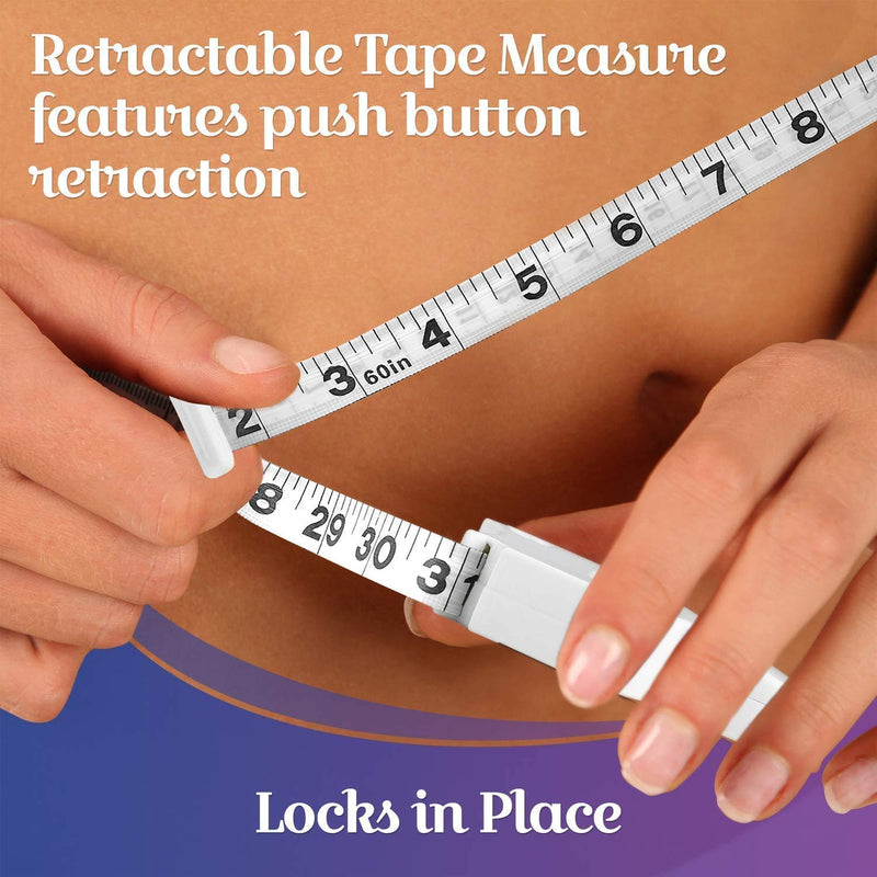 [Australia] - Body Tape Measure and Skinfold Caliper Body Fat Monitor Set - (Pack of 2) - Double Sided Body Tape Measures (150 cm /60 inches) - Skin Fold Body Fat Analyzer and BMI Measurement Tool, White by MEDca 