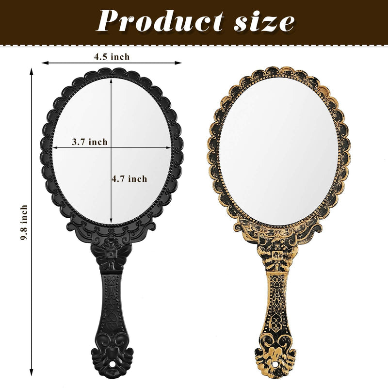 [Australia] - 2 Pieces Vintage Handheld Mirror Portable Embossed Flower Mirror Hand Held Decorative Mirrors Compact Mirror with Handle for Face Makeup Travel Personal Cosmetic Salon Mirror (Black, Bronze) 