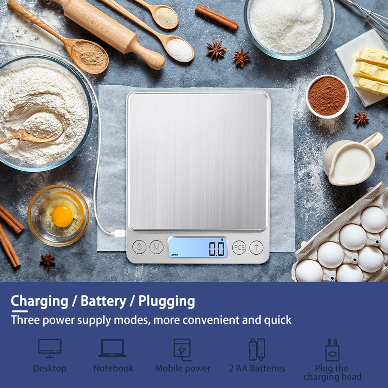 [Australia] - KUBEI Upgraded USB Charging Small Kitchen Scale, 3kg/0.1g Mini Food Electronic Scale, High Accuracy Cooking Scale, Pocket Scale with LCD Display 