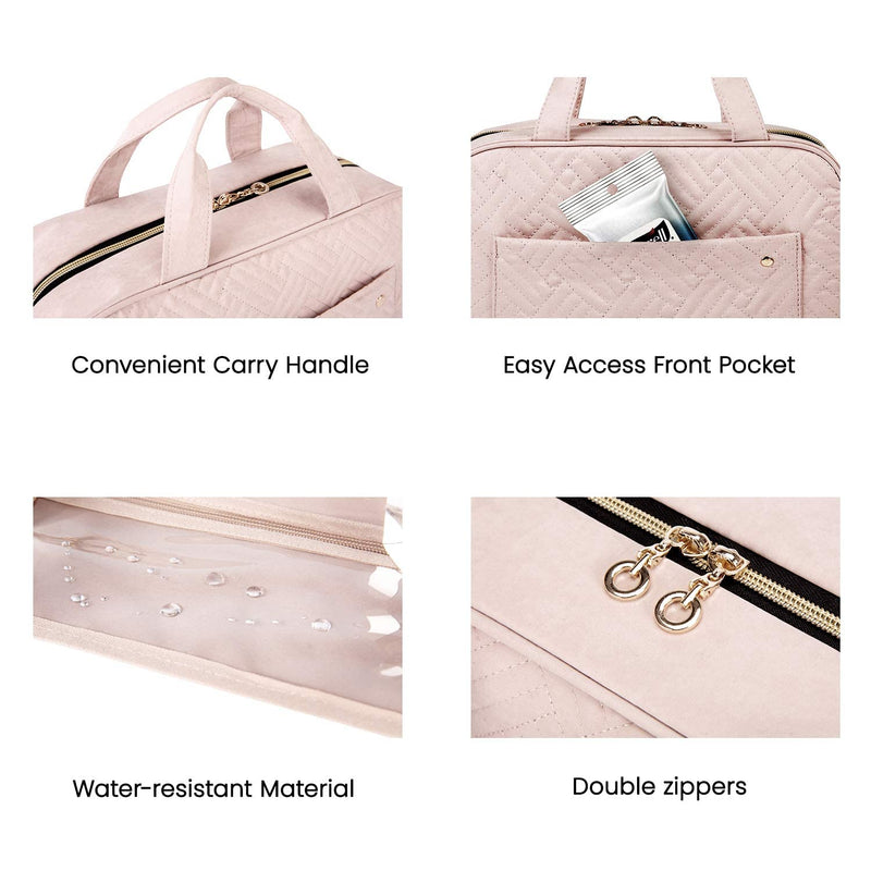 [Australia] - BAGSMART Hanging Toiletry Bag Travel Large Wash Bag Womens Cosmetic Bag Clear for Full Sized Container Pink Beige Pink Medium 