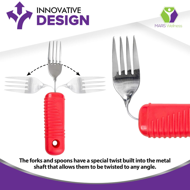 [Australia] - 3 Piece Super Easy Grip Red Flatware Set - Bendable Built Up Large Fork, Knife, and Spoon 